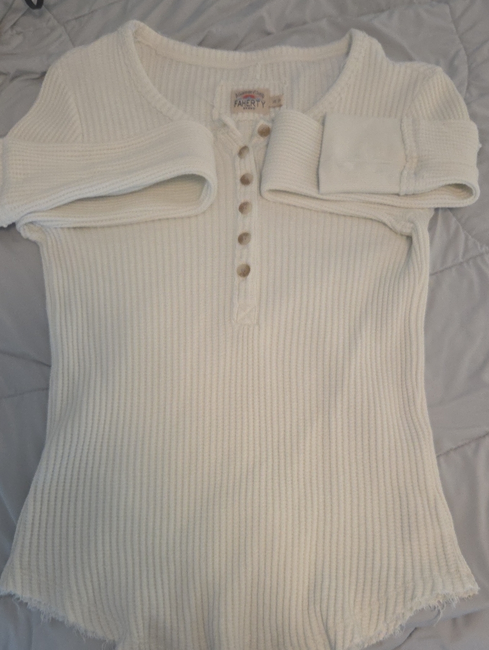 Faherty Cream Ribbed Henley Short-Sleeve Bodysuit